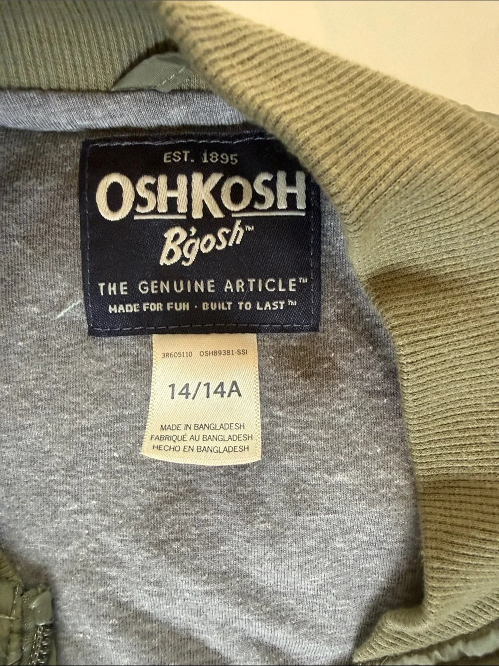 OshKosh B'gosh Olive Green Quilted Bomber Jacket